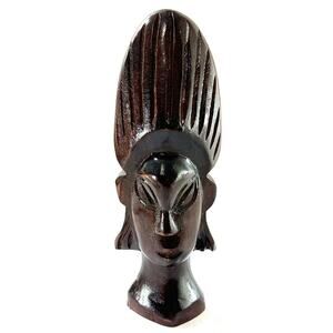 Vintage African Hand-Carved Wood Bust Sculpture 7.5” Tribal Woman